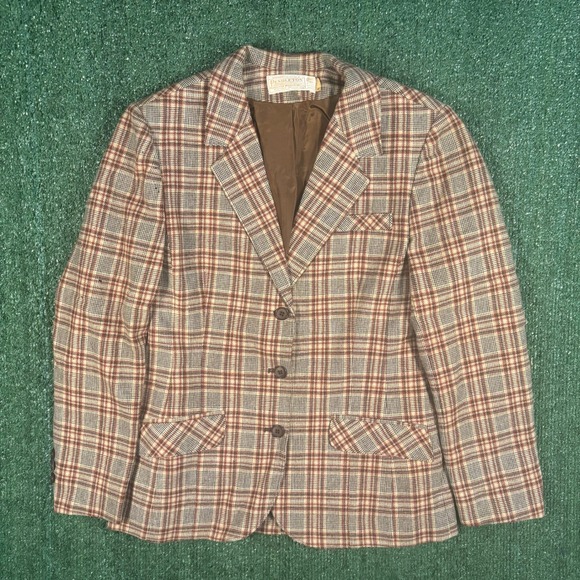 Pendleton Jackets & Blazers - Pendleton Blazer Womens 14 Brown Red Plaid Vintage 60s Wool Fair Moth Holes